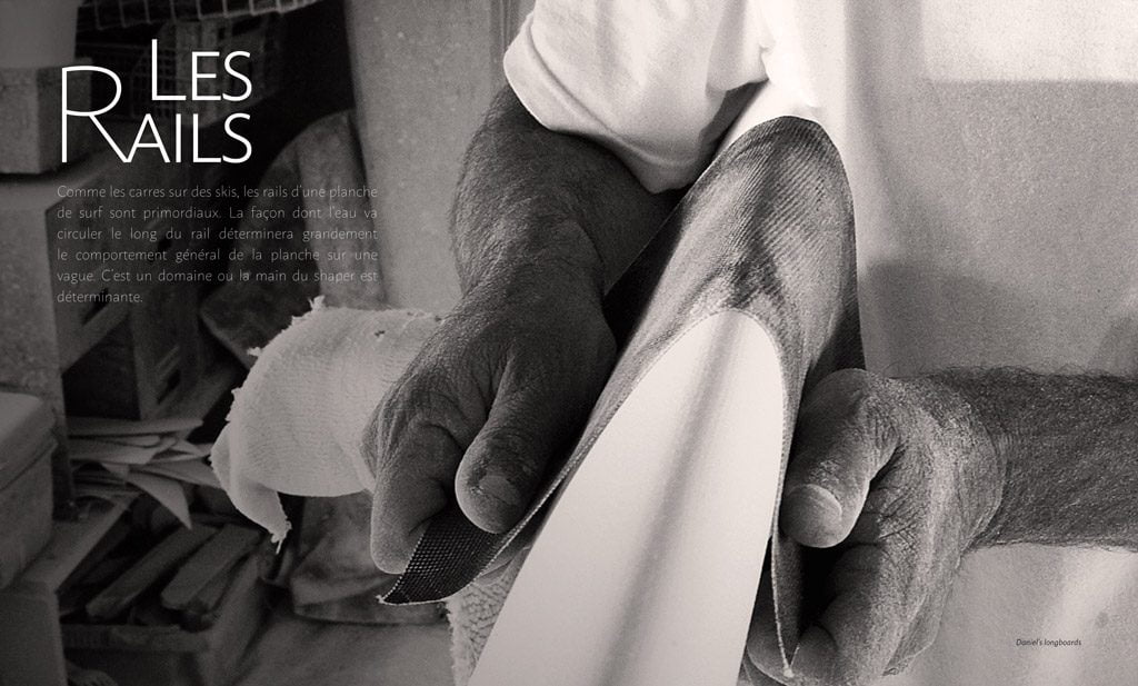 page interne du livre Surf & Shape : les rails - crédit photo Daniel's Longboard
